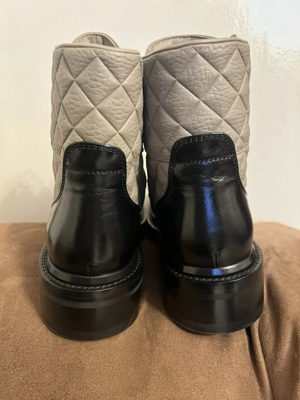 CHANEL CC Brave Leather Combat motto quilted Boots